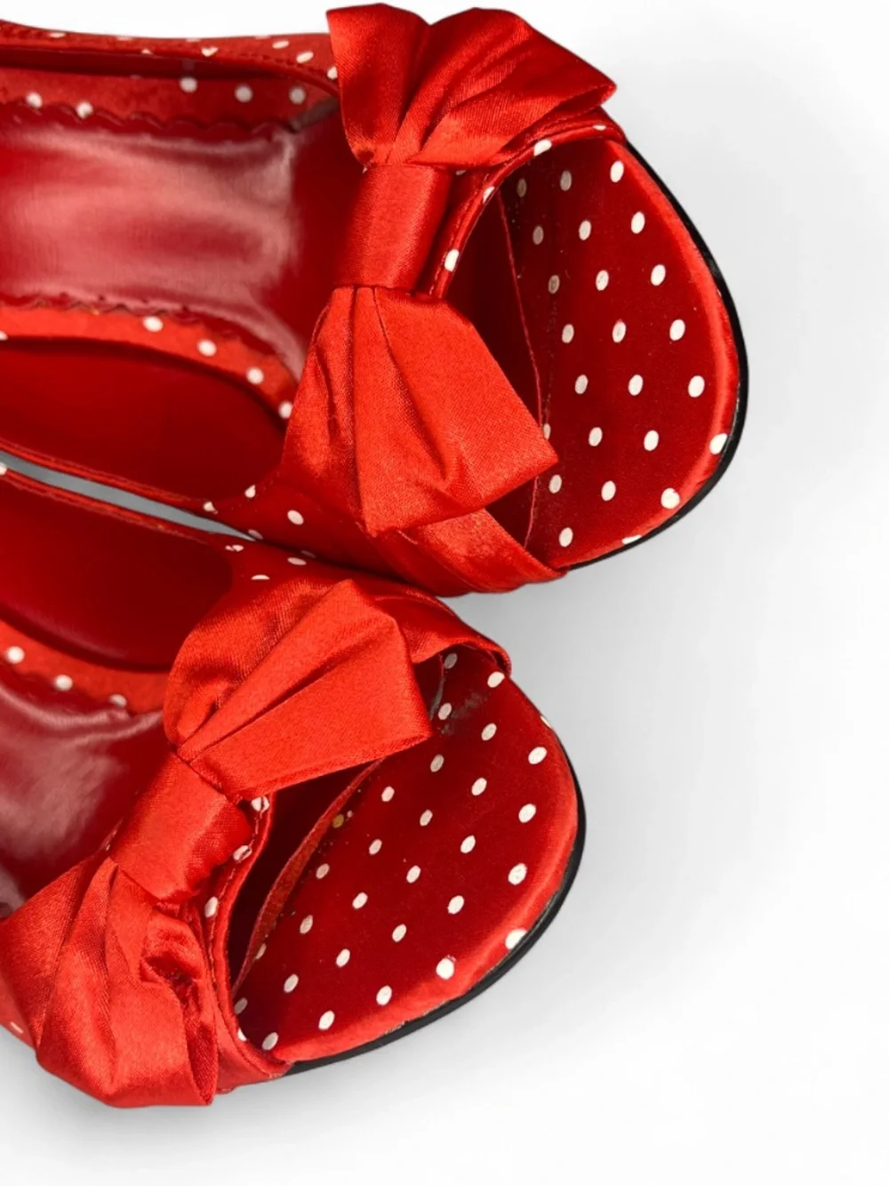 Delicious Red and White Open Peep Toe Polka Dot Pumps - Size 9 - Women’s Heels